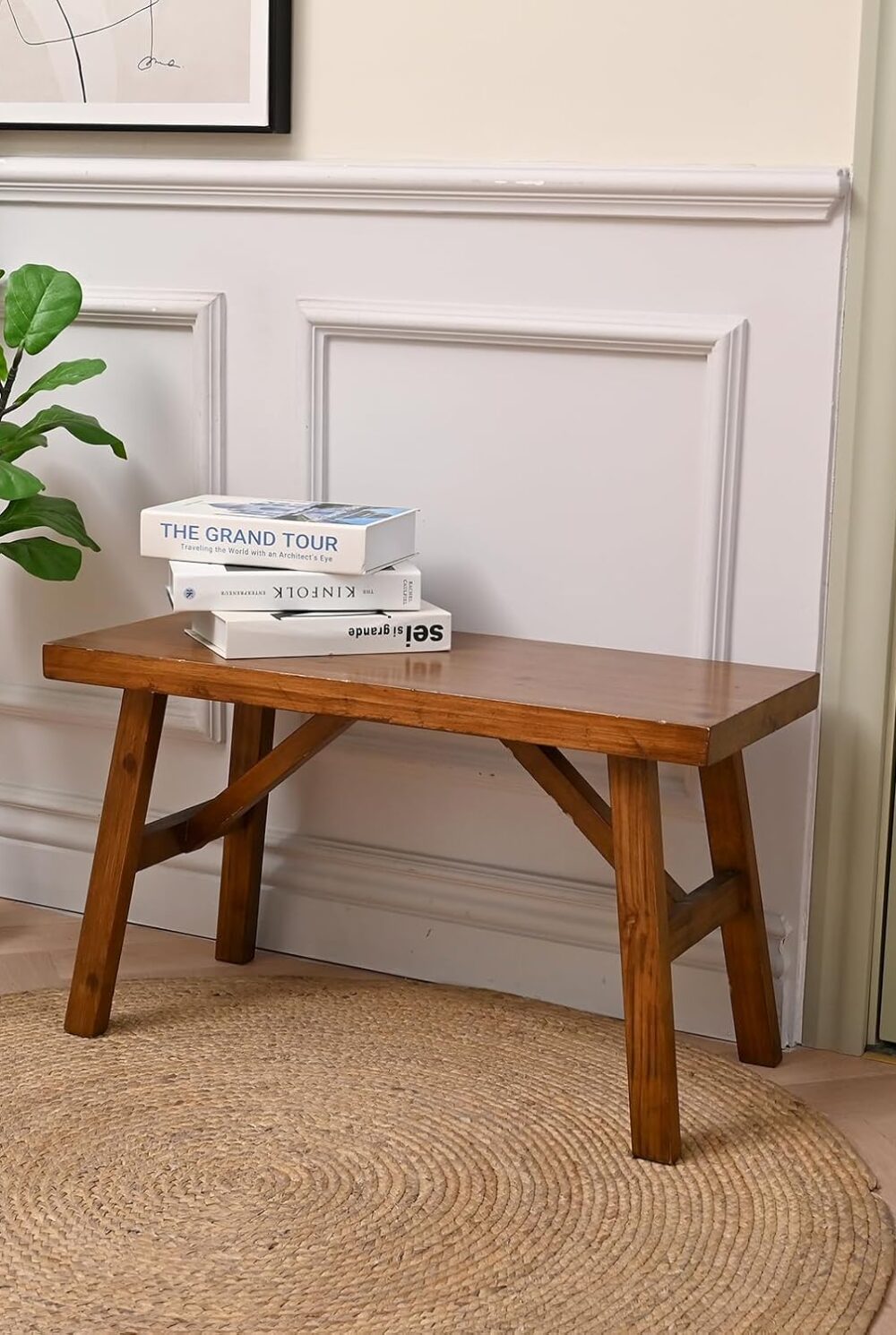 SwallowLiving Handcrafted Solid Wood Bench, 30" - Farmhouse-Style Entryway Seating for Living & Dining Room, Rustic Design, Natural Finish