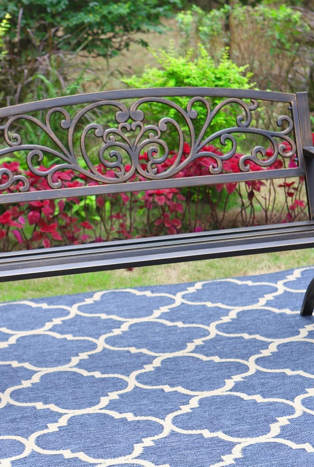 MFSTUDIO 50 Inches Outdoor Garden Bench Cast Iron Metal Frame Floral Bronze | E-Coating Anti-Rust Finish, Weatherproof Outdoor Bench for Patio, Porch, Front Door, Park, Up to 550 Lbs for 2-3 People